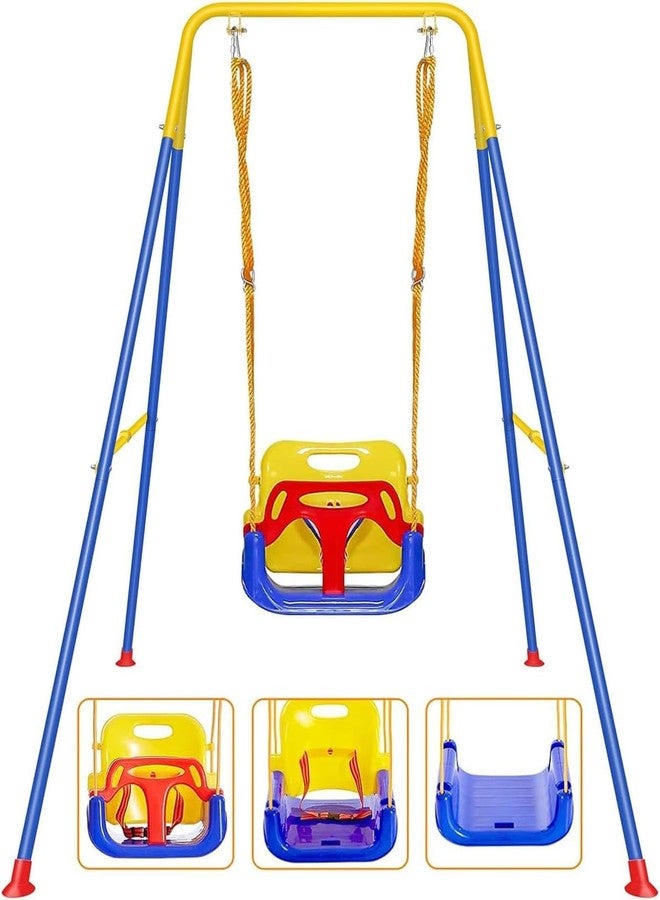 MAPPLE CREATION 3-in-1 Kid Swing with 4 Sandbags, Heavy-Duty Swing Set for Toddler with Safety Harness, Baby Swing for Indoor/Outdoor Play, Folding Metal Stand & Clear Instruction - Image 1